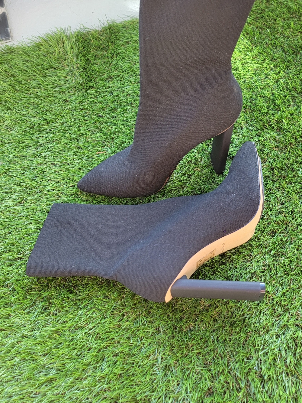 Aldo Black Pointed Sock Stiletto Boots with Contrasting Outsole